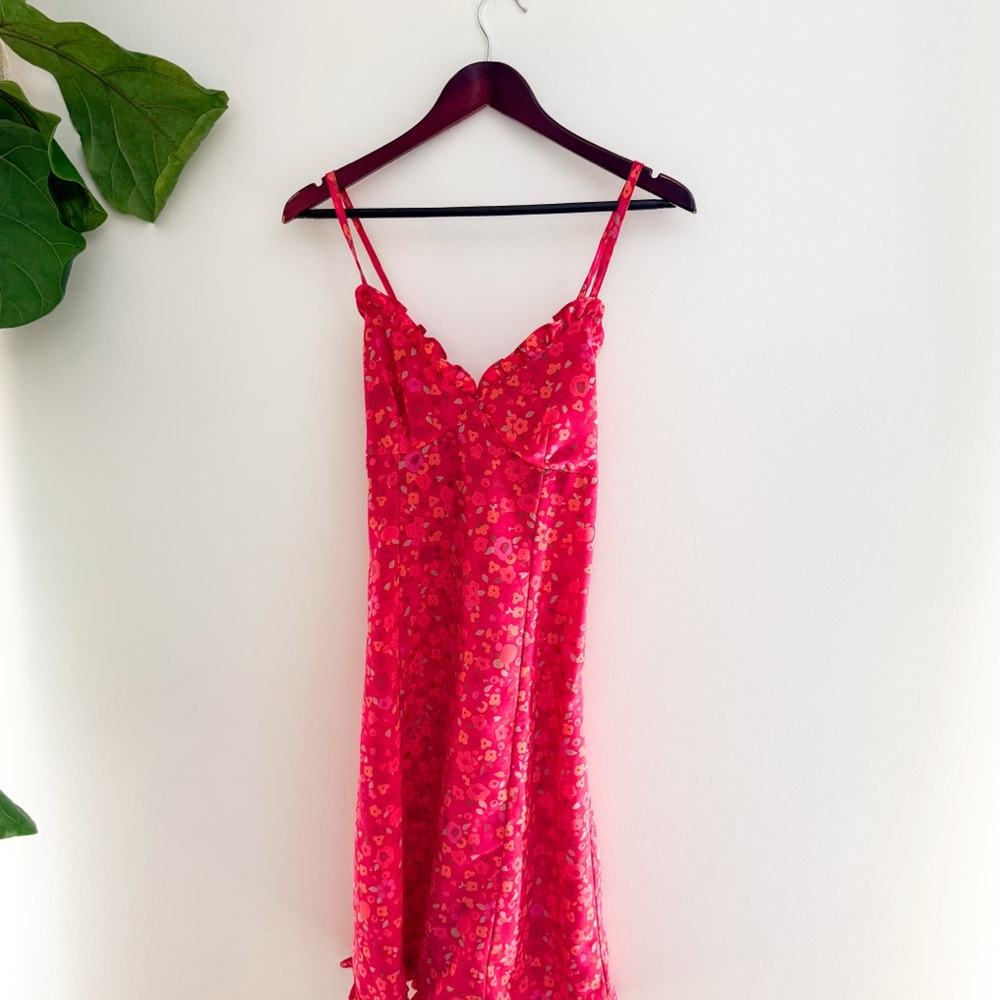 Vintage Express pink floral mini slip dress